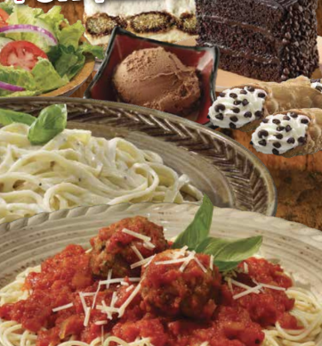 pasta featured with mariana and meatballs, or alfredo sauce. both on spaghetti