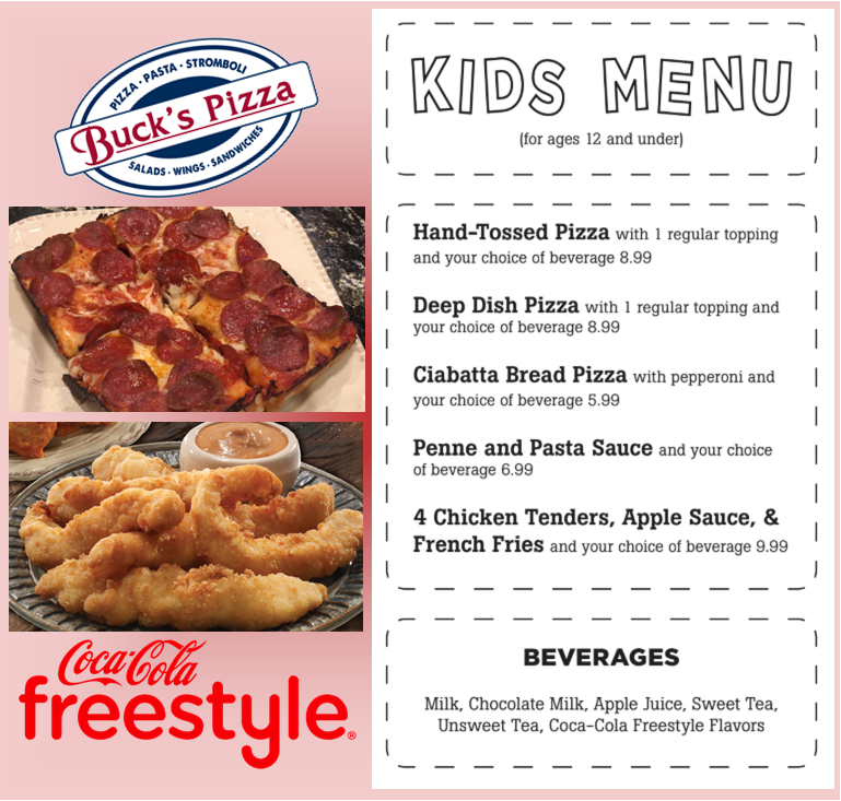 kids menu graphic that lists the same menu options below